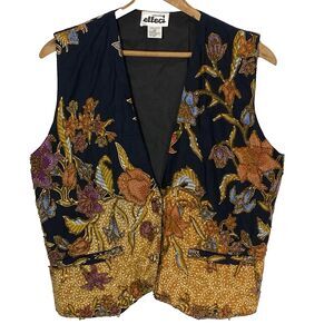 Vintage CREAZIONI EFFECI Vest Beaded Cotton Floral Fall Belt Womens M Boho Black